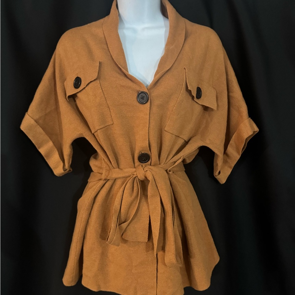 Tan Oversized Button Down Shirt with Dolman Sleeves
